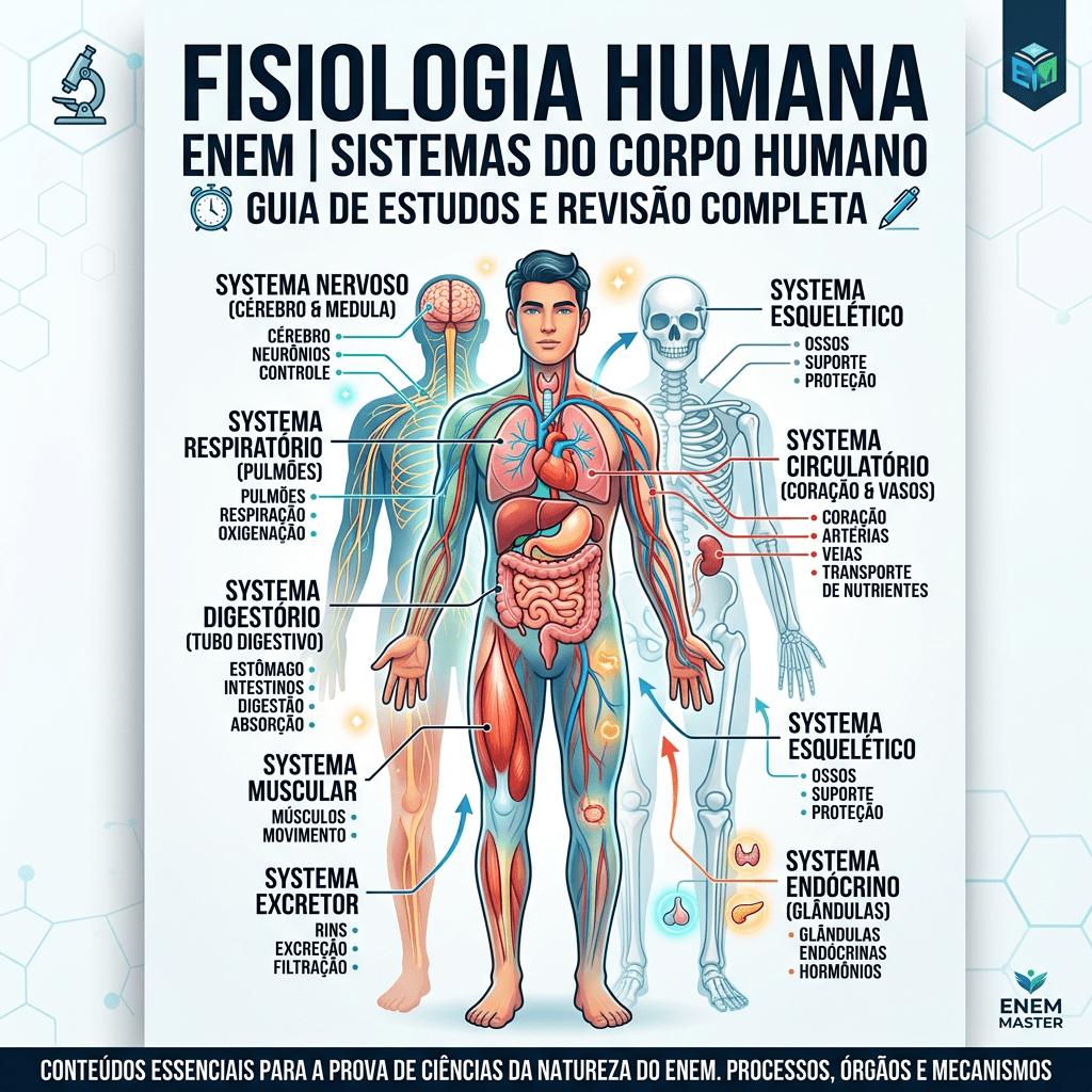 Diagram showing major human body systems including nervous, respiratory, digestive, muscular, excretory, skeletal, circulatory, and endocrine systems.