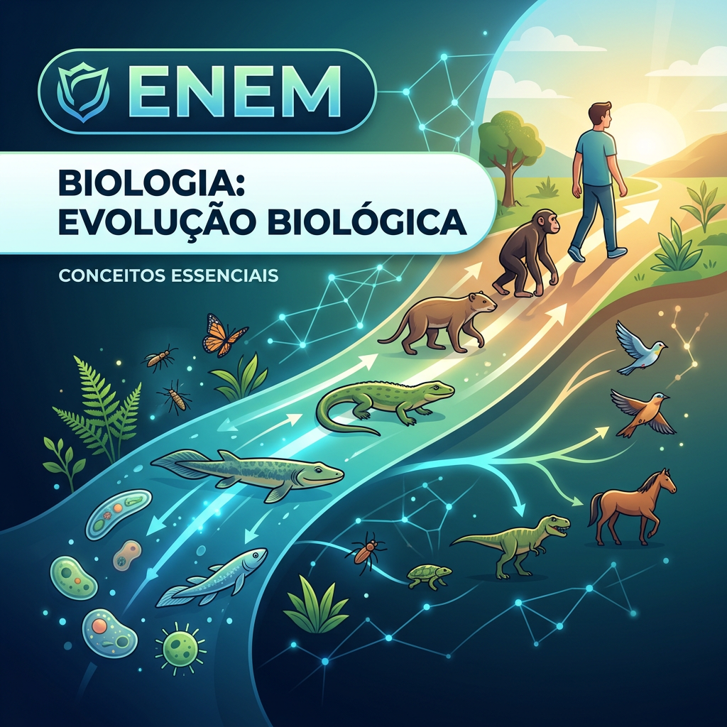 Evolutionary progression from single-celled organisms to humans with labeled ENEM biology topic