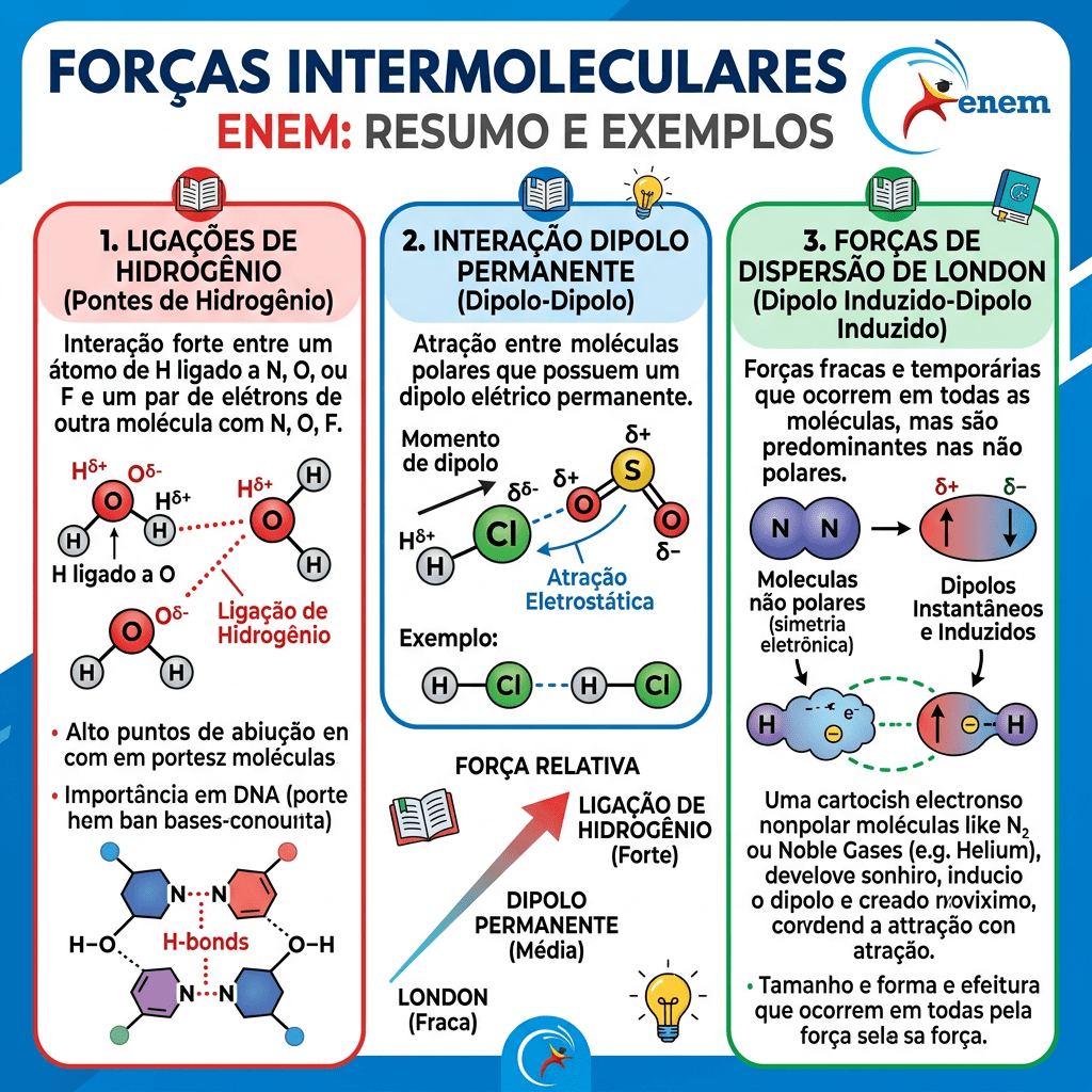 Forças intermoleculares ENEM dipolo hidrogênio London