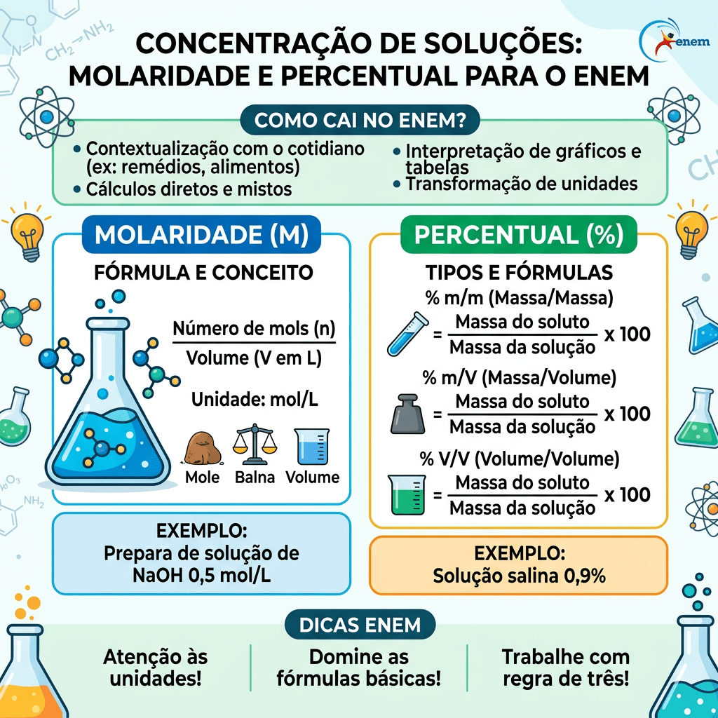 Capa concentração soluções molaridade percentual ENEM