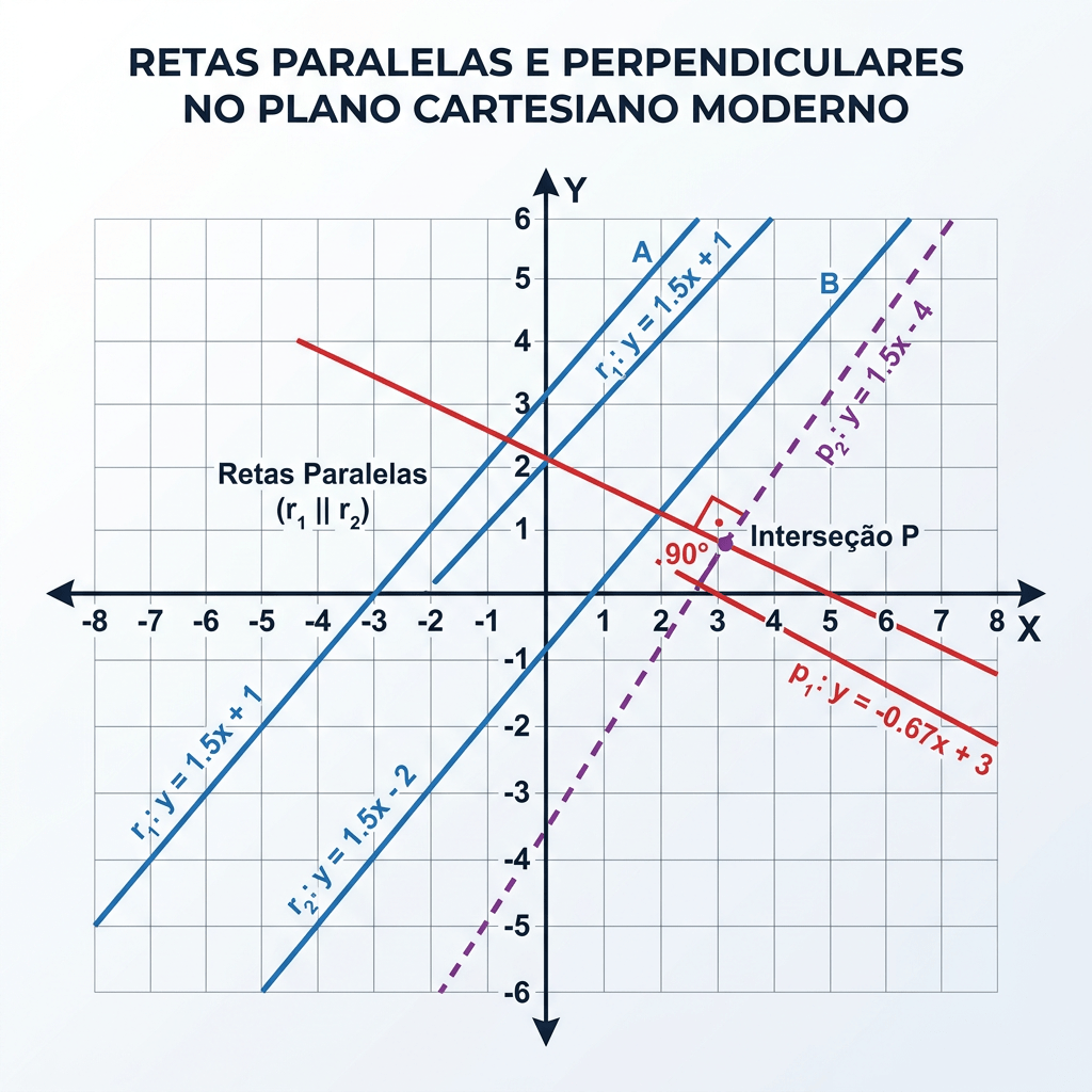 Graph with parallel and perpendicular lines in Cartesian plane intersecting at a point