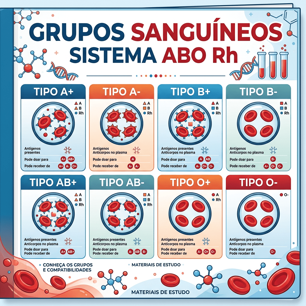 Chart showing blood types A+, A-, B+, B-, AB+, AB-, O+, O- with antigens, antibodies, donation and reception compatibility